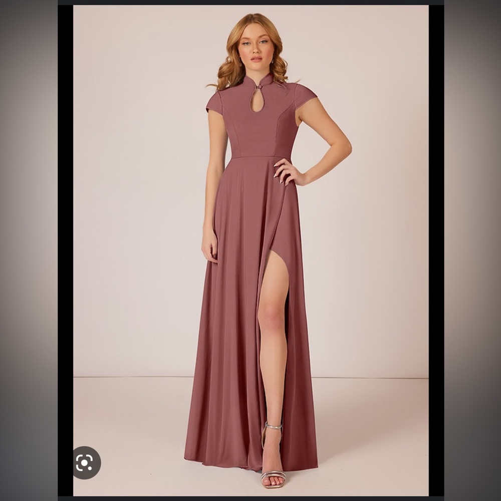 Azazie Mauve Cap-Sleeve High-Slit Maxi Dress